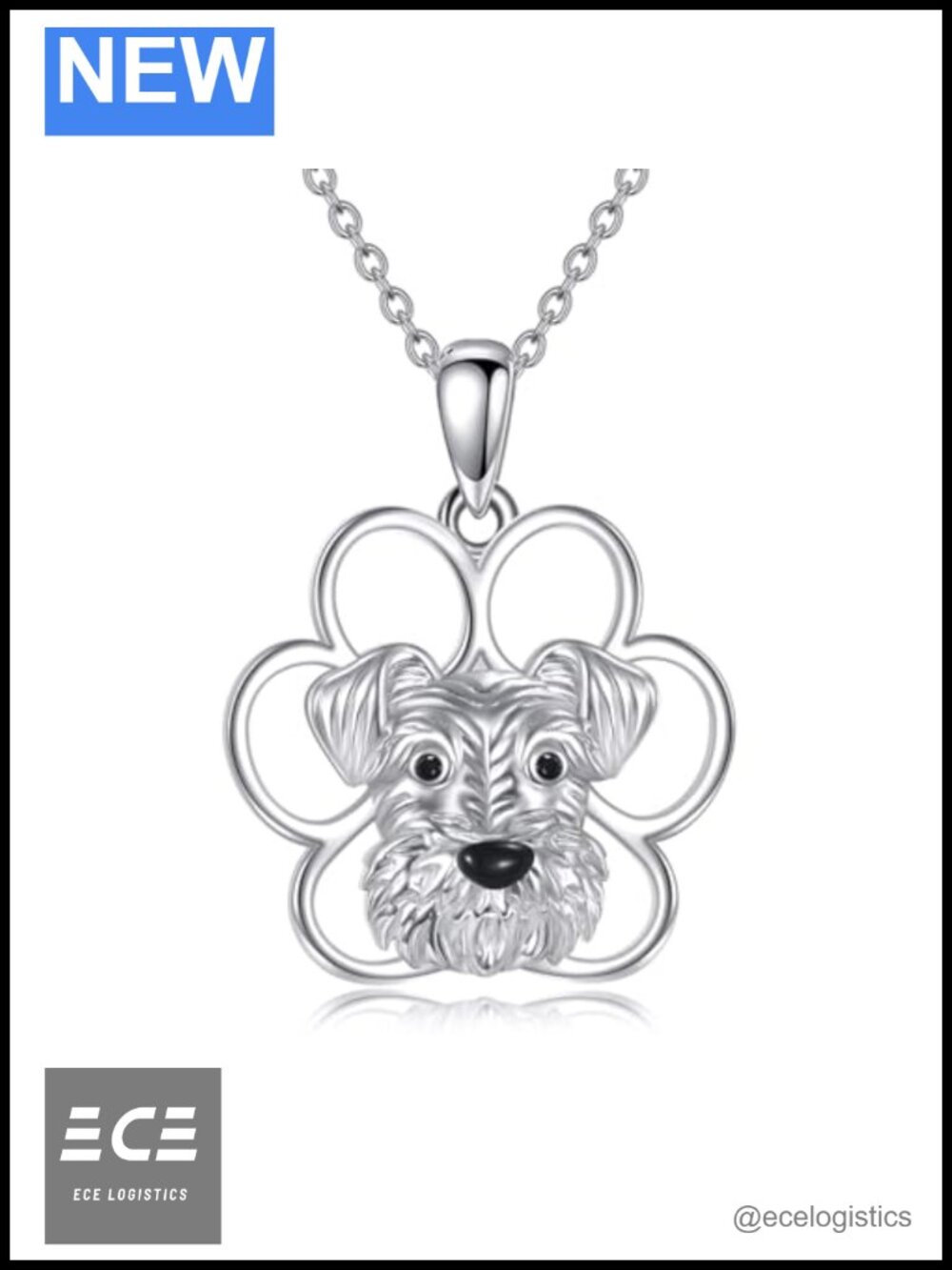 925 Sterling Silver 14K Gold Plated Schnauzer Paw Pendant Necklace Dog Lover